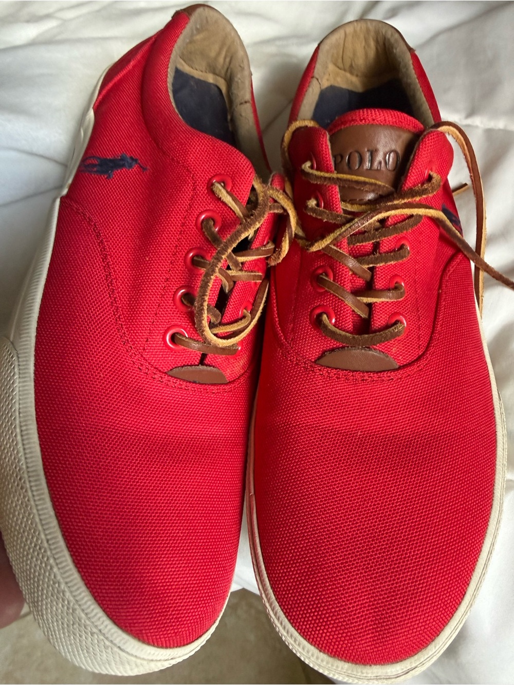 Polo by Ralph Lauren Red Canvas Low-Top Sneakers with Brown Accents